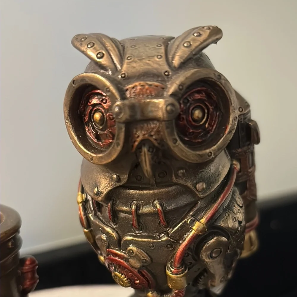 Steampunk Owl Cell Phone Pen Desk Statue Figurine Bronze Aviator Space Halloween
